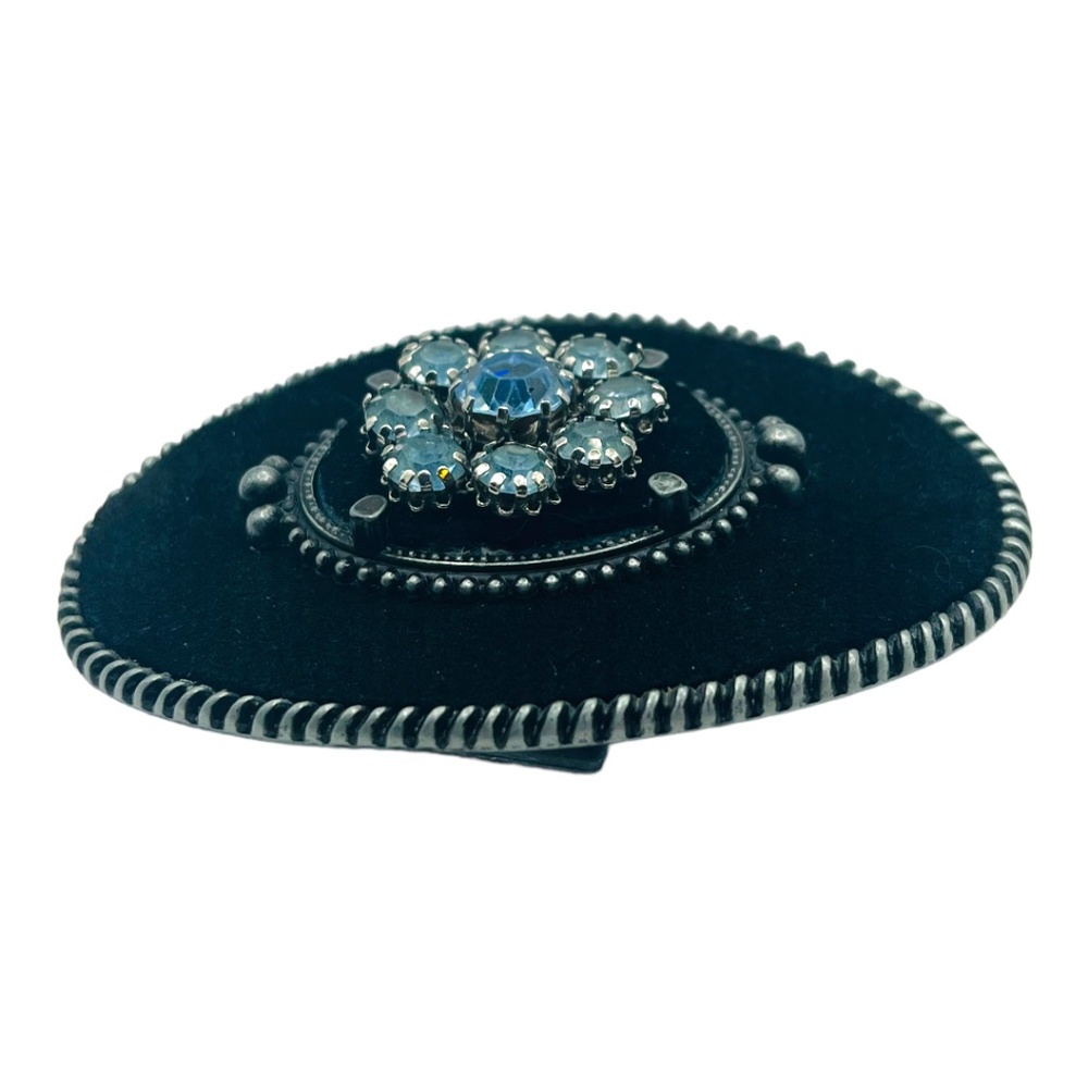 Vintage Belt Buckle Made in USA with Up-cycled 80s Rhinestone Earring & Leather - Picture 5 of 17